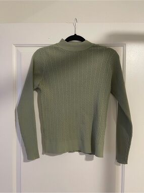 Cinema Club Light Sage Ribbed Mock Neck Women's Sweater - Size M